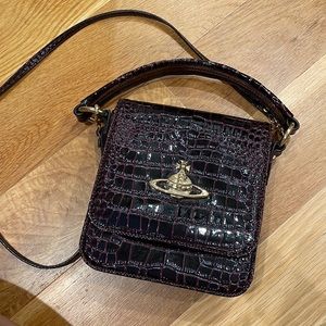 Vivienne Westwood Plum Croc Embossed Patent Leather Crossbag